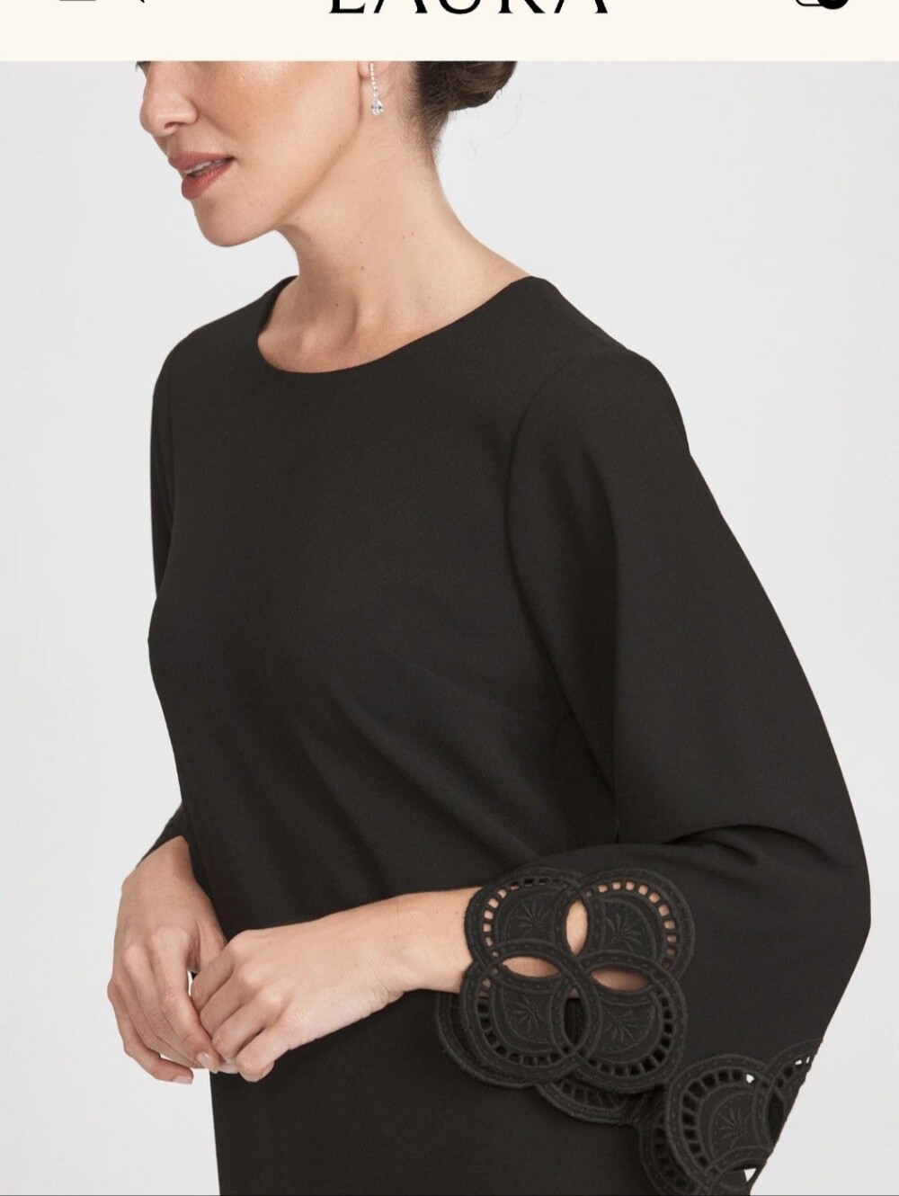 Laura Black emboided Long Sleeve Dress with Lace Cutout Cuffs 1X